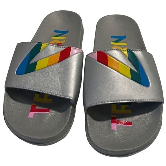 Tretorn Tragrant Multicolor Rainbow Silver Gray Slip On Sandals Slides Size 11 - Picture 1 of 9